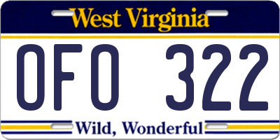 WV license plate OFO322