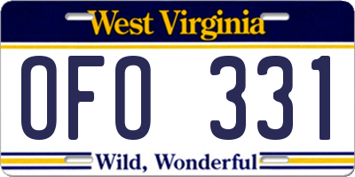 WV license plate OFO331