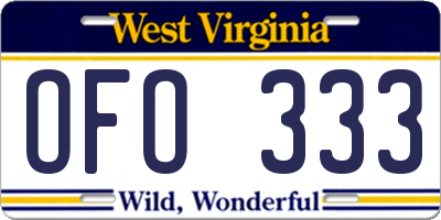 WV license plate OFO333