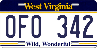 WV license plate OFO342