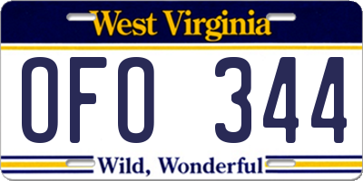 WV license plate OFO344