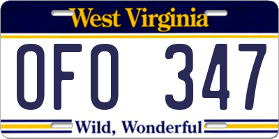 WV license plate OFO347