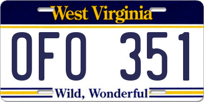 WV license plate OFO351