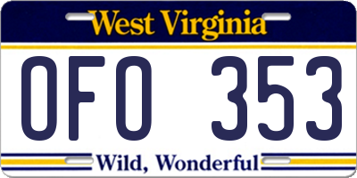 WV license plate OFO353