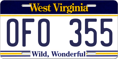 WV license plate OFO355
