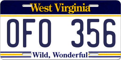 WV license plate OFO356