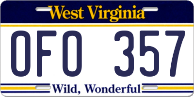 WV license plate OFO357