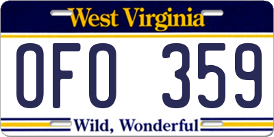 WV license plate OFO359