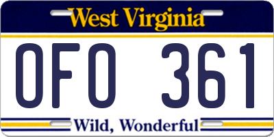 WV license plate OFO361