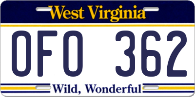 WV license plate OFO362