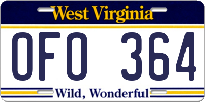 WV license plate OFO364