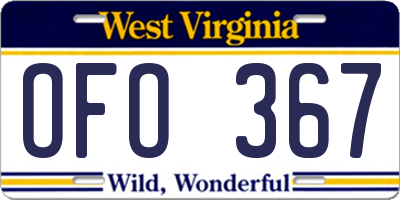 WV license plate OFO367