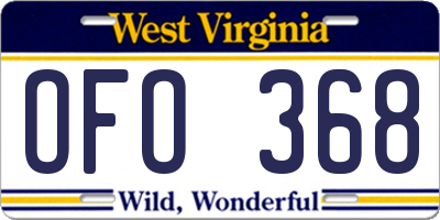 WV license plate OFO368