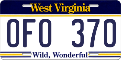 WV license plate OFO370
