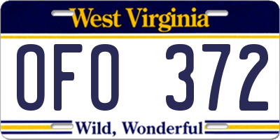 WV license plate OFO372