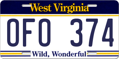 WV license plate OFO374