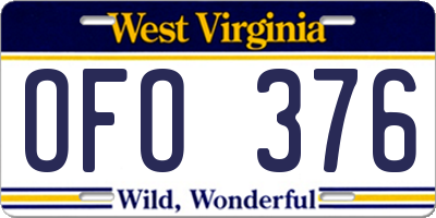 WV license plate OFO376