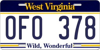 WV license plate OFO378