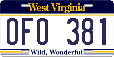WV license plate OFO381