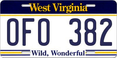 WV license plate OFO382