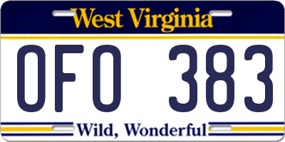 WV license plate OFO383