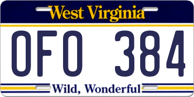 WV license plate OFO384