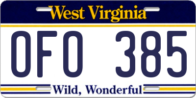 WV license plate OFO385