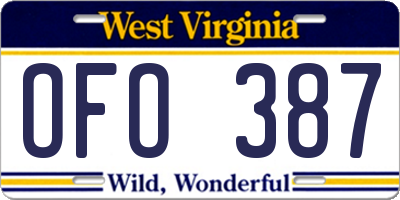 WV license plate OFO387