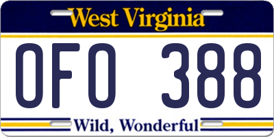 WV license plate OFO388