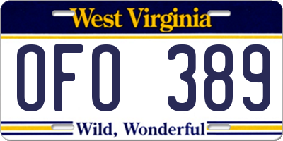 WV license plate OFO389