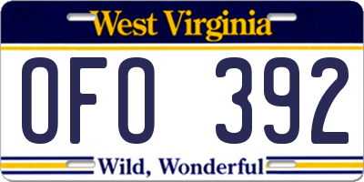 WV license plate OFO392
