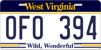 WV license plate OFO394