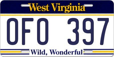 WV license plate OFO397