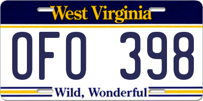 WV license plate OFO398