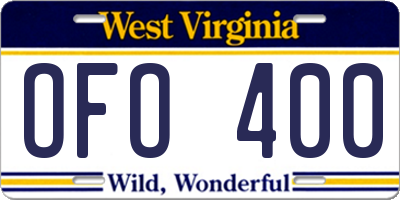 WV license plate OFO400