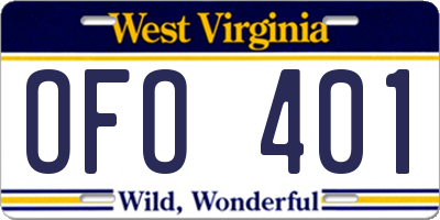 WV license plate OFO401