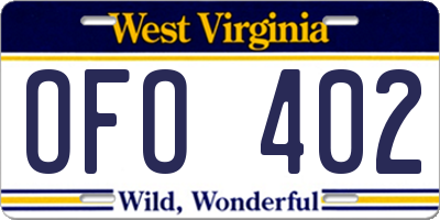 WV license plate OFO402
