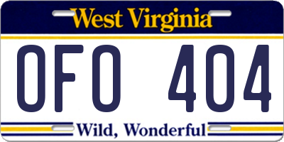 WV license plate OFO404