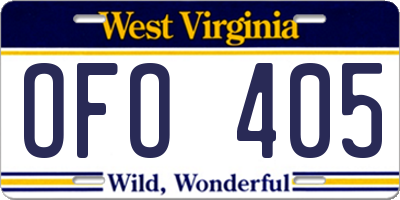 WV license plate OFO405