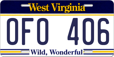 WV license plate OFO406
