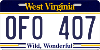 WV license plate OFO407