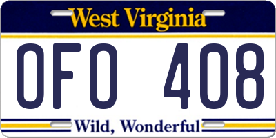 WV license plate OFO408