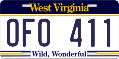 WV license plate OFO411