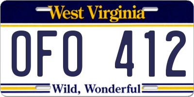 WV license plate OFO412