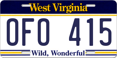 WV license plate OFO415