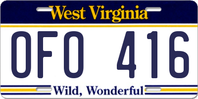 WV license plate OFO416