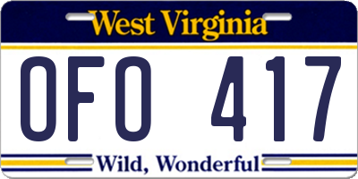 WV license plate OFO417