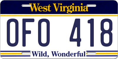 WV license plate OFO418