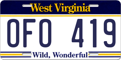 WV license plate OFO419