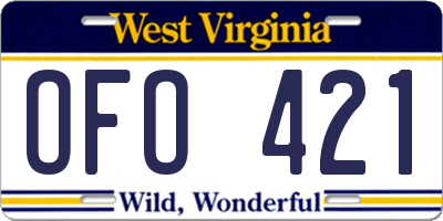 WV license plate OFO421